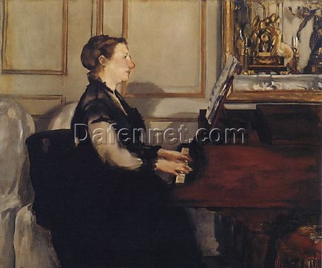 Madame Manet at the Piano – Inspired by Edouard Manet (1868) Realist Portrait Oil Painting on Canvas