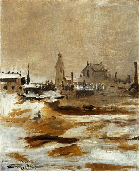 Oil Painting Inspired by Edouard Manet’s Effect of Snow at Petit-Montrouge – Cityscape Art on Canvas