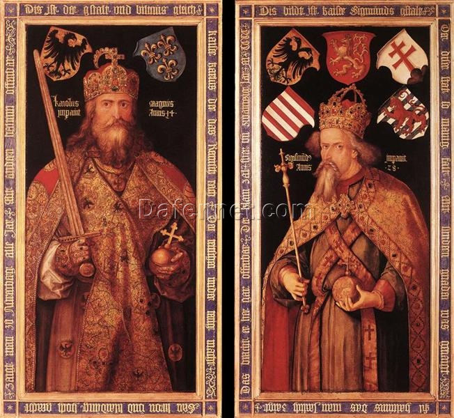 Emperor Charlemagne and Emperor Sigismund by Albrecht Dürer – 1512 Northern Renaissance Portrait Oil Painting on Panel