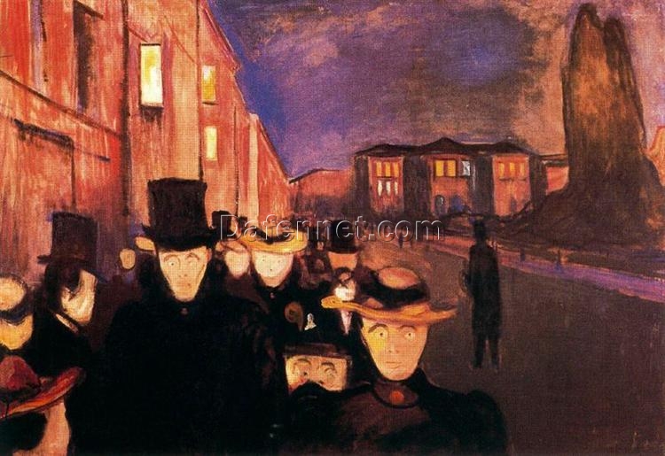 Evening on Karl Johan Street by Edvard Munch – 1892 Expressionist Oil Painting