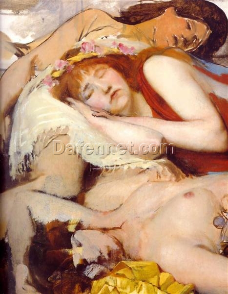 Exhausted Maenides After the Dance – Romantic Oil Sketch by Sir Lawrence Alma-Tadema (c. 1873–1874)