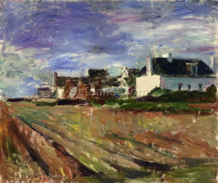 Henri Matisse Inspired Impressionist Landscape – ‘Farms in Brittany, Belle Ile’ (1897) – Hand-Painted Oil on Canvas