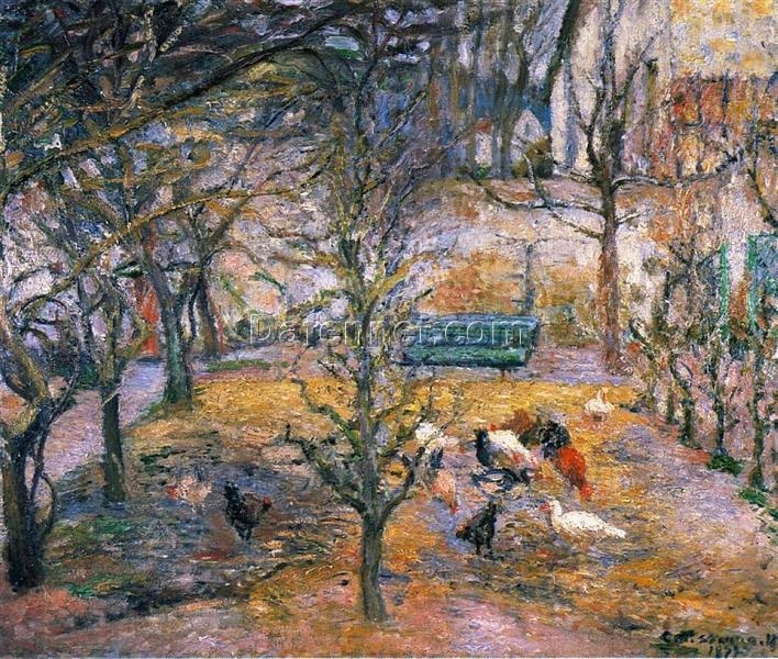 Farmyard at the Maison Rouge, Pontoise” by Camille Pissarro – Classic 1877 Impressionist Oil Painting