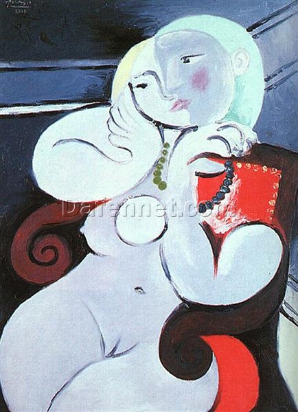 Oil Painting Inspired by Picasso’s Neoclassicist & Surrealist Period – ‘Female Nude Sitting in Red Armchair’ (1932) Cubist Art on Canvas