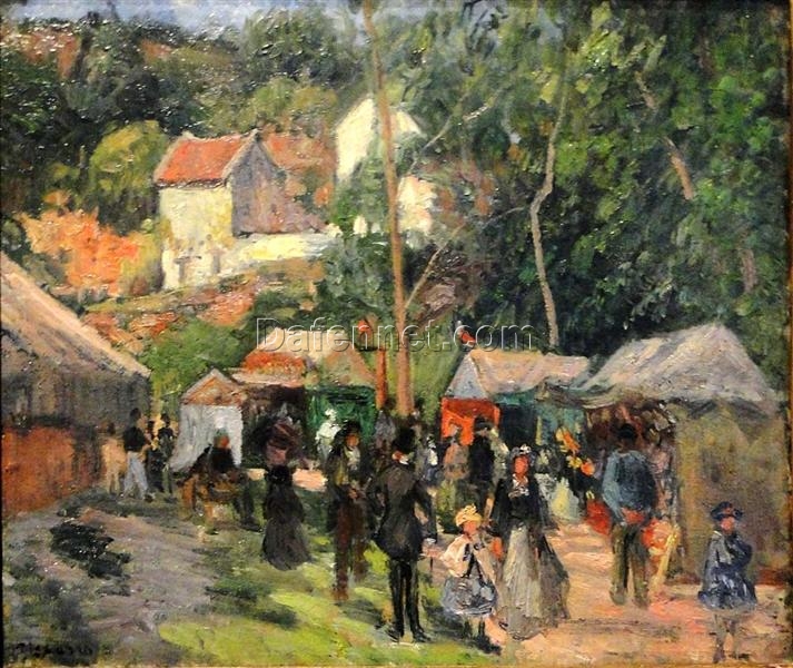 Festival at the Hermitage” – Camille Pissarro, 1876 Impressionist Oil Landscape