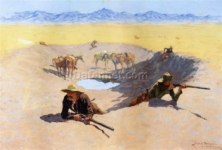 Frederic Remington’s Fight for the Water Hole – 1903 Impressionist Genre Painting Replica