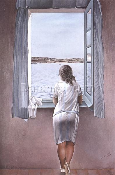 Figure at a Window” Inspired by Salvador Dalí – 1925 Realist Oil Painting on Canvas