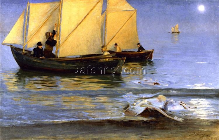 Fishing Boats by Peder Severin Kroyer – 1884 Realism Marina Painting Reproduction