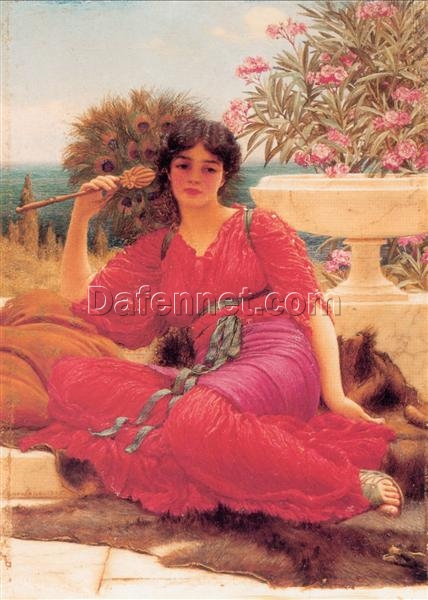 Flabellifera by John William Godward | 1905 Neoclassical Oil Portrait of Elegance