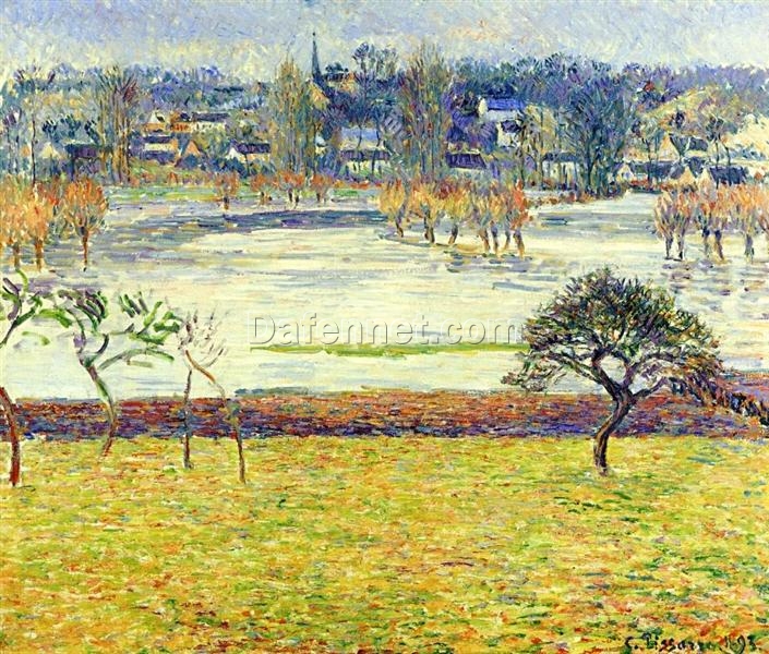 White Flood Effect at Eragny” (1893) – Iconic Impressionist Oil Painting by Camille Pissarro