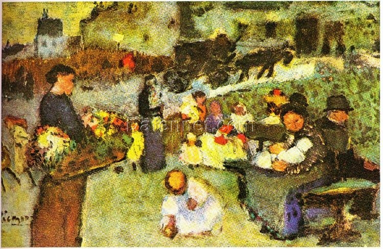 Inspired by Picasso: Flower Seller (Vendeur de Fleurs) – 1901 Impressionist Oil Painting