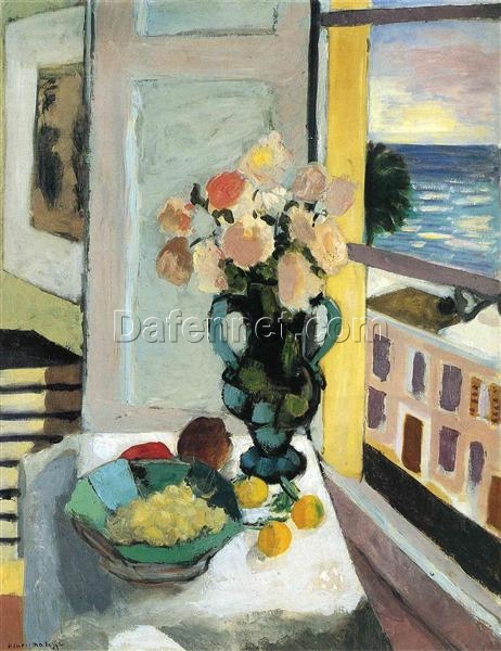 Henri Matisse Inspired Still Life – Flowers in Front of a Window (1922) – Post-Impressionist Oil Painting