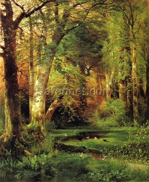 Thomas Moran 1870 Forest Scene Reproduction – Romanticism Landscape Oil Painting for Art Lovers