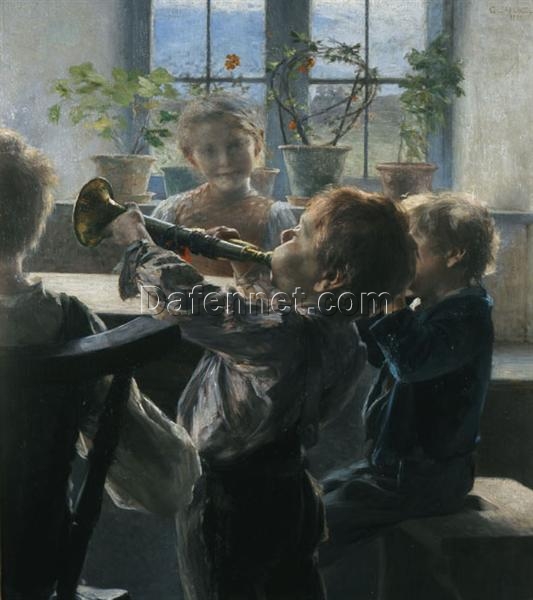 Fragment from the ‘Children’s Concert’ by Georgios Jakobides – Realism Genre Oil Reproduction on Canvas (1899)