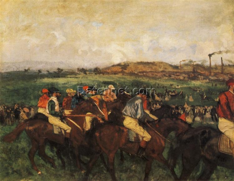 Gentlemen Jockeys Before the Start by Edgar Degas – Impressionism Genre Oil Reproduction on Canvas (1862)