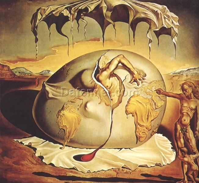 Geopolitical Child Watching the Birth of the New Man” – Surrealist Allegorical Oil Painting Inspired by Salvador Dali (1943)