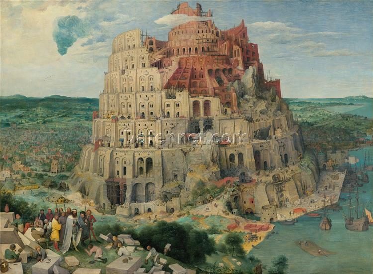 Hand-Painted Oil Reproduction of The Tower of Babel by Pieter Bruegel the Elder (1563)