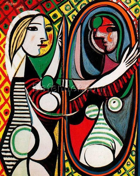 Oil Painting Inspired by Picasso’s Surrealist Period – ‘Girl in Front of Mirror’ (1932) Genre Art on Canvas