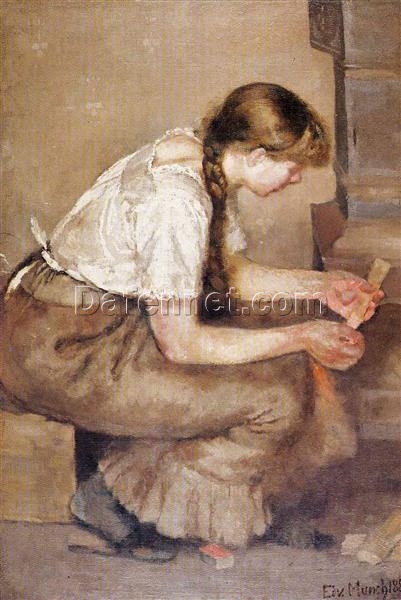 Girl Kindling a Stove by Edvard Munch – 1883 Realist Oil Painting Reproduction