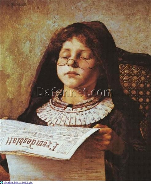 Georgios Jakobides Girl Reading – Realism Genre Oil Painting Reproduction on Canvas