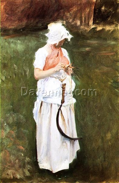 Oil Painting Inspired by John Singer Sargent’s Girl with a Sickle – Impressionist Portrait on Canvas