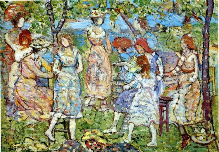 Girls in the Park by Maurice Prendergast – Vibrant Post-Impressionist Oil Painting on Canvas