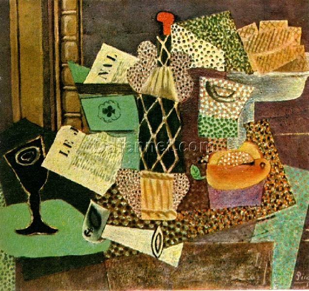 Oil Painting Inspired by Picasso’s Synthetic Cubism – ‘Glass and Bottle of Straw Rum’ (1914) Still Life on Canvas