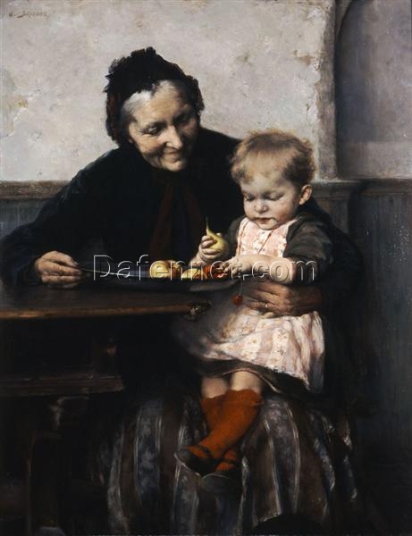 Realism Genre: Grandma’s Favourite by Georgios Jakobides – Oil Reproduction on Canvas (1893)