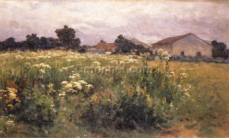 Realism Landscape: Grassy Field by Georgios Jakobides – Oil Reproduction on Canvas (c. 1890)