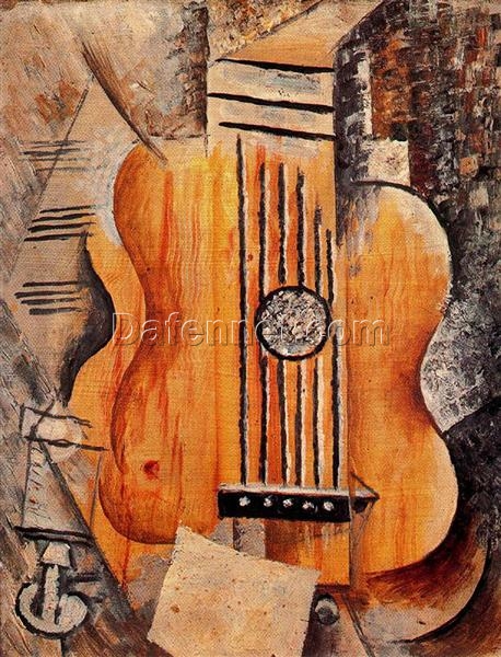 Oil Painting Inspired by Picasso’s Cubist Period – ‘Guitar (I Love Eva)’ (1912) Still Life on Canvas