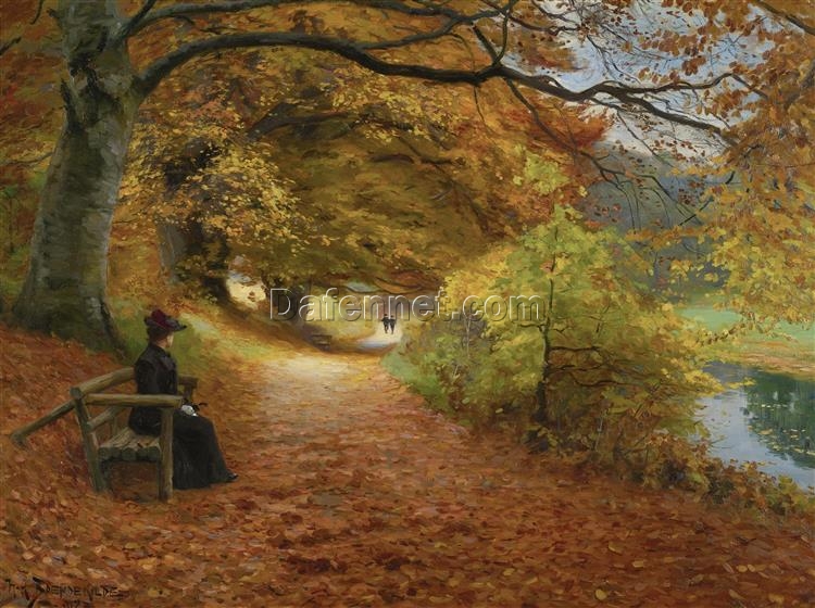 Realistic Autumn Landscape Oil Reproduction of Wooded Path in Autumn by Hans Andersen Brendekilde (1902)