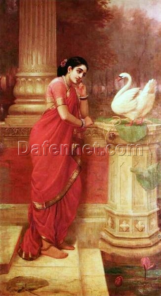 Hand-Painted Oil Reproduction of Raja Ravi Varma’s ‘Hamsa Damayanti’ – Iconic Mythological Art