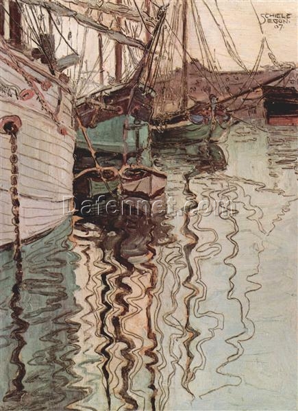 Harbor of Trieste” – Modern Art Marina Painting Inspired by Egon Schiele