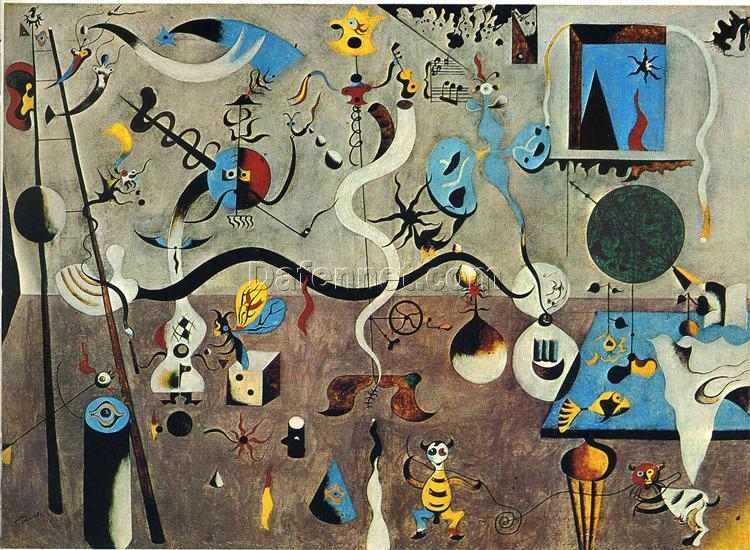 Inspired by Joan Miró’s Harlequin’s Carnival (1924-1925) – Abstract Surrealist Figurative Oil Painting (66 x 93 cm)