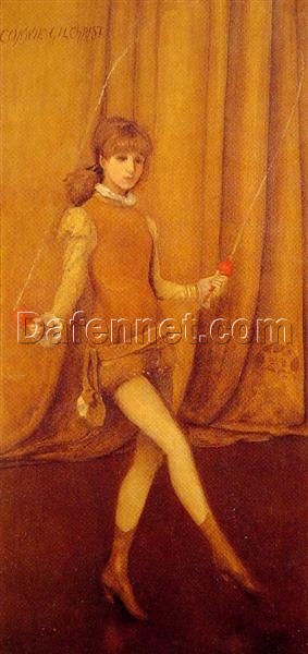 Harmony in Yellow and Gold: The Gold Girl by Whistler – 1873 Oil Painting of Connie Gilchrist