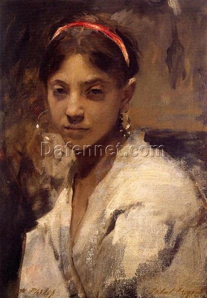 Oil Painting Inspired by John Singer Sargent’s Head of a Capri Girl – Realistic Portrait Art on Canvas