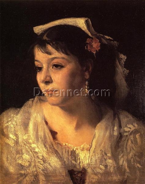 Oil Painting Inspired by John Singer Sargent’s Head of an Italian Woman – Realistic Portrait Art on Canvas