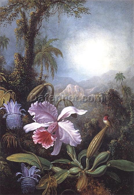 Orchids, Passion Flowers, and Hummingbird by Martin Johnson Heade – Handcrafted Floral Art Reproduction