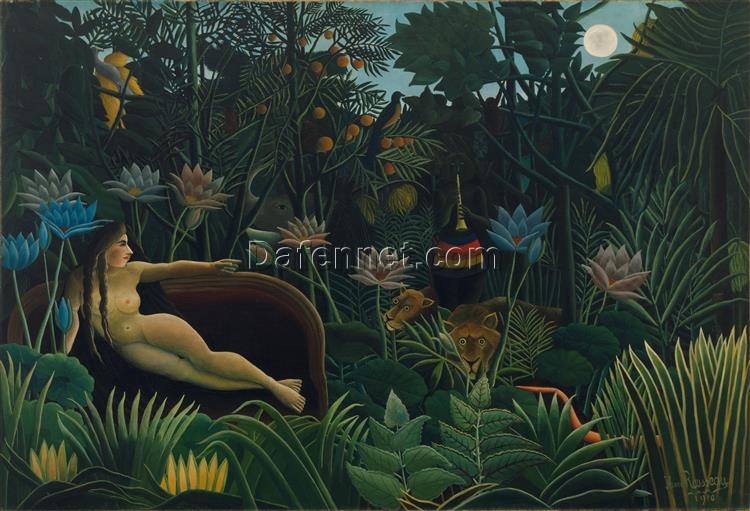 Henri Rousseau The Dream – 1910 Allegorical Oil Painting | Naïve Art Hand-Painted Canvas Reproduction | Surreal Jungle Scene