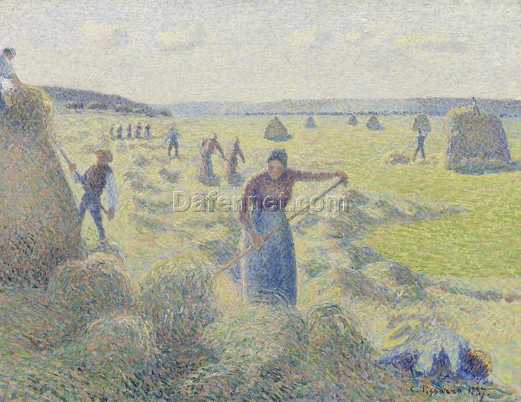 The Harvest of Hay in Eragny” by Camille Pissarro – Neo-Impressionist Rural Landscape (1887)