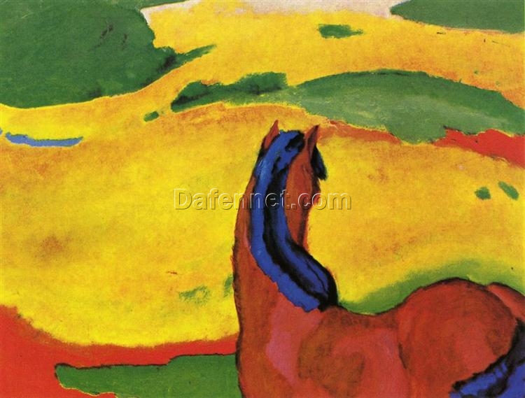 Hand-Painted Franz Marc ‘Horse in a Landscape’ Oil Painting – Expressionist Animal Art on Canvas from Dafen Village Studio