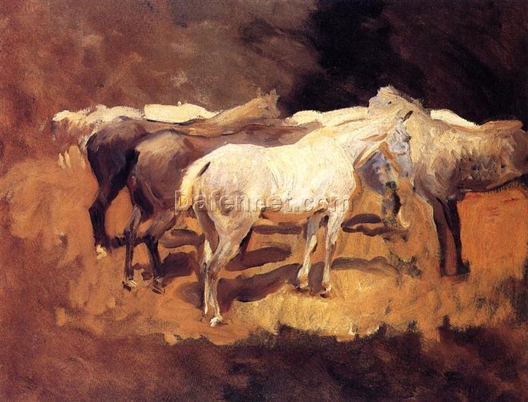 John Singer Sargent Oil Painting – Horses at Palma, 1908, Impressionist Animal Painting