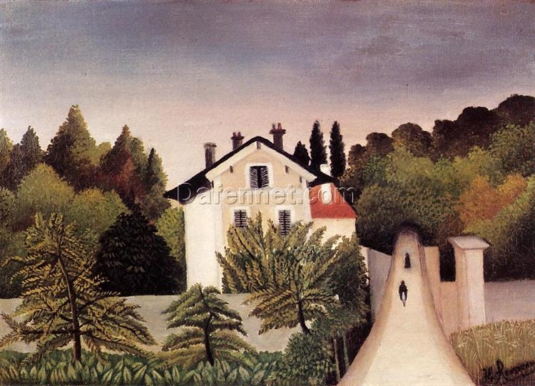 House on the Outskirts of Paris by Henri Rousseau – 1902 Naïve Art Oil Painting Replica | Hand-Painted Cityscape on Canvas