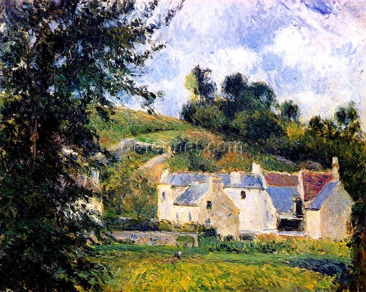 Houses of l’Hermitage, Pontoise” – 1879 Oil on Canvas by Camille Pissarro, Impressionist Landscape