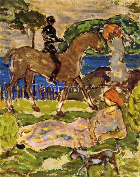 Idyllic Landscape by Maurice Prendergast – Post-Impressionist Landscape Oil Painting on Canvas