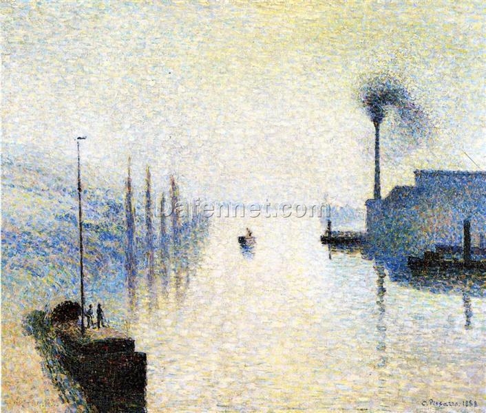 Ile Lacruix, Rouen – 1888 Foggy Impressionist Scene by Camille Pissarro