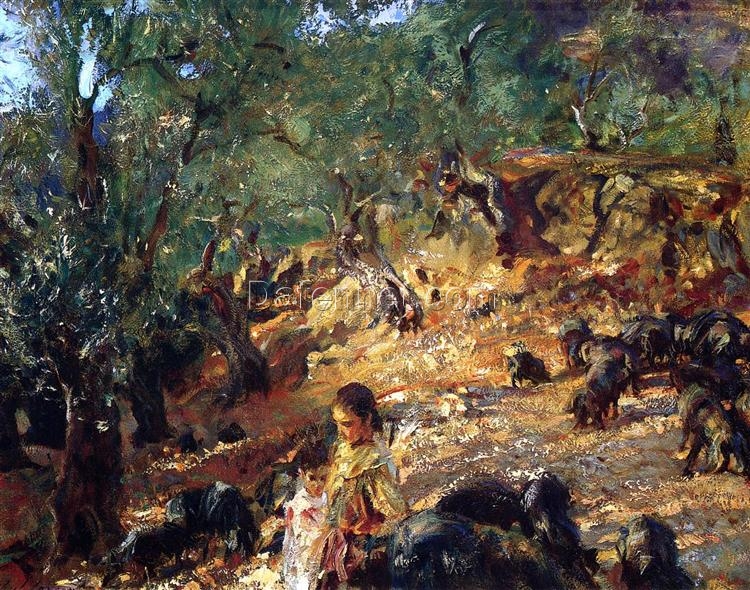 John Singer Sargent Oil Painting – Ilex Wood at Majorca with Blue Pigs, 1908, Impressionist Landscape