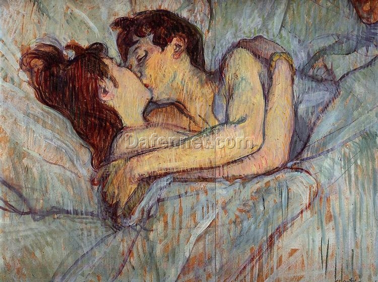 In Bed, The Kiss by Henri de Toulouse-Lautrec – 1892, Post-Impressionism Genre Painting