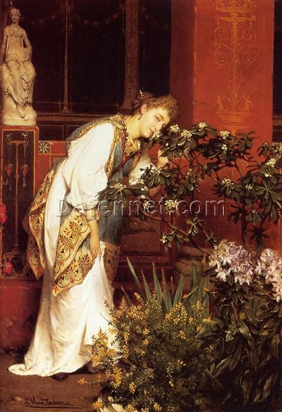 In the Peristyle – Romantic Oil Portrait by Sir Lawrence Alma-Tadema (1866)