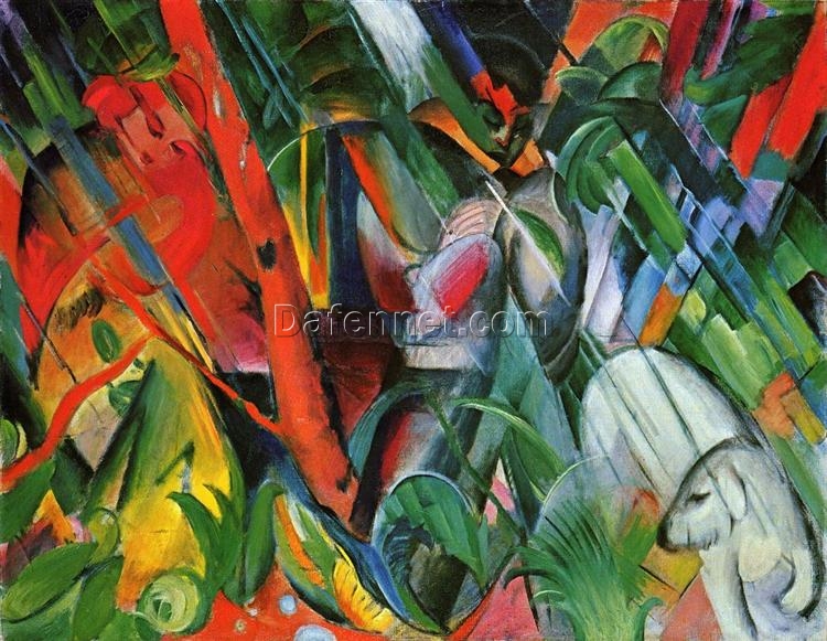 Hand-Painted Franz Marc ‘In the Rain’ Oil Painting – Cubist Genre Art on Canvas from Dafen Village Studio